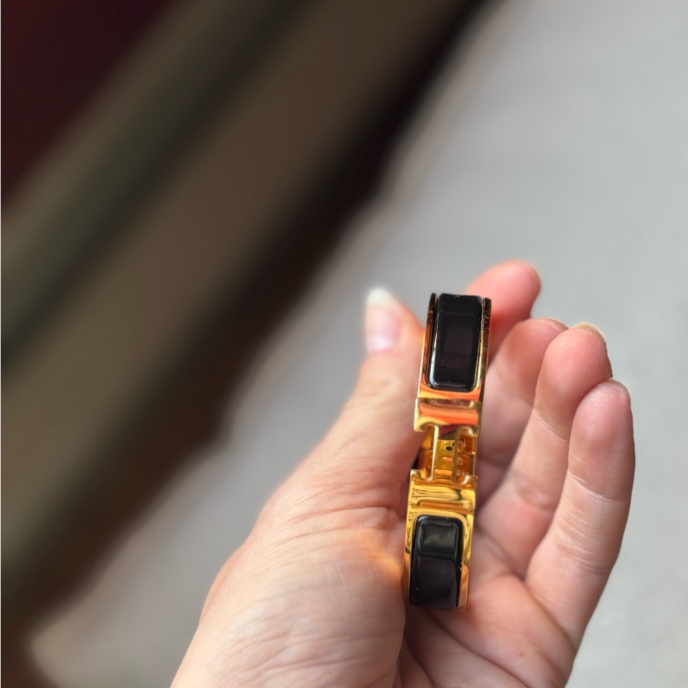 Gold and Black Hermes H Clic Bracelet - Picture 2 of 10